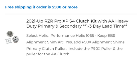 2021-Up RZR Pro XP S4 Clutch Kit with AA Heavy Duty Primary & Secondary config for SL